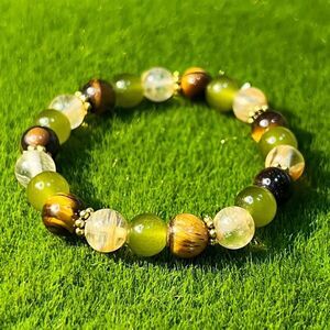 Smoky Quartz & Tigers Eye Beaded Stretch Natural Boho Crystal Bracelet Handmade